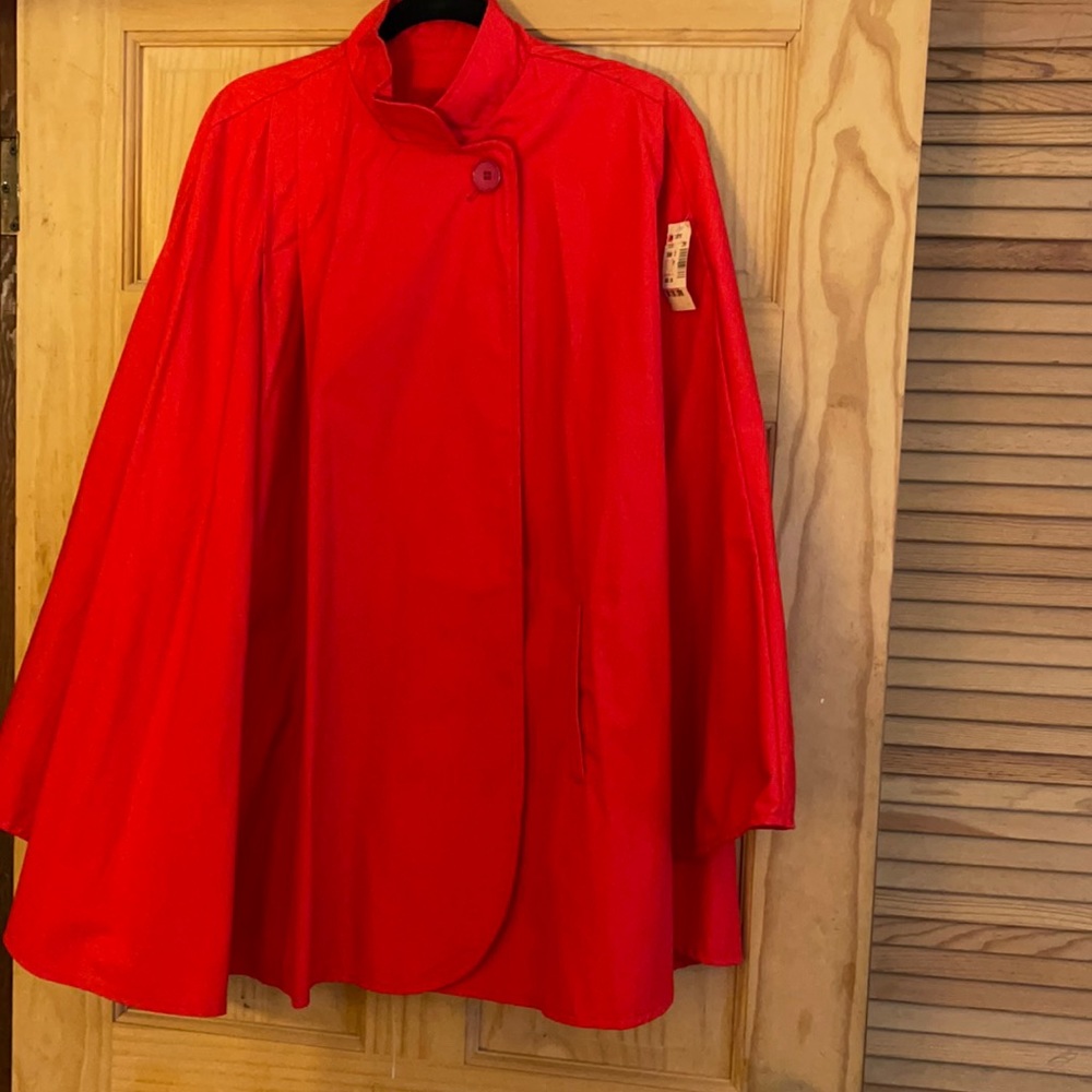 Vintage Bright Red Button Collar Retro Mod Poncho NWT Old New Stock Size Medium